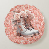 ピンクのバラの丸いクッションに平和のすばらしいメッセージ ラウンドクッション (正面)