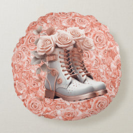 ピンクのバラの丸いクッションに平和の素晴らしいメッセージ ラウンドクッション