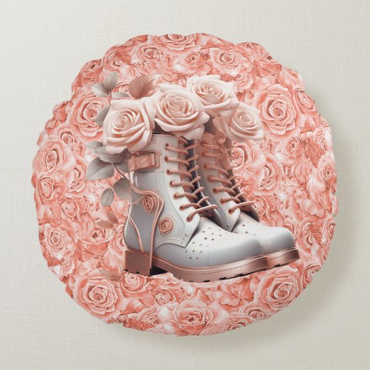 ピンクのバラの丸いクッションに平和の素晴らしいメッセージ ラウンドクッション (正面)