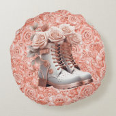 ピンクのバラの丸いクッションに平和の素晴らしいメッセージ ラウンドクッション (裏面)