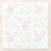 ピンクのバラの優雅の壁紙パターン ガラスコースター (裏面)