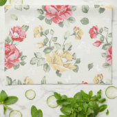 ピンクのバラの優雅の壁紙パターン キッチンタオル (折り畳み)