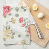ピンクのバラの優雅の壁紙パターン キッチンタオル (四つ折り)