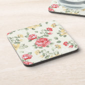 ピンクのバラの優雅の壁紙パターン コースター (左側)