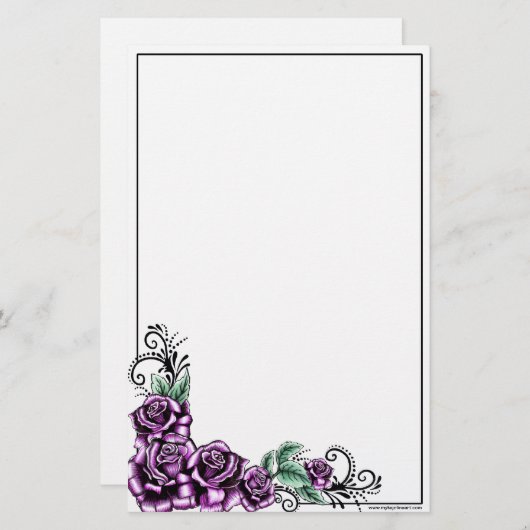 ピンクのバラの入れ墨のバレンタインの文房具 便箋 (正面/裏面)