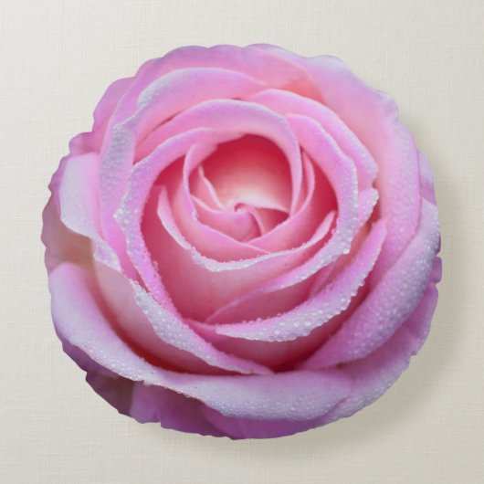 ピンクのバラの円形の装飾用クッション ラウンドクッション (正面)