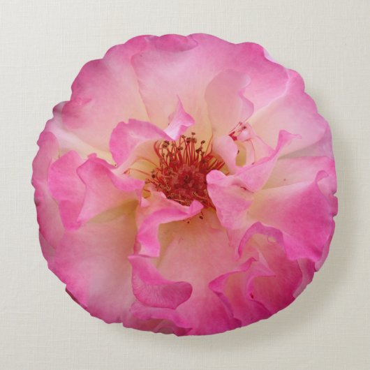 ピンクのバラの円形の装飾用クッション ラウンドクッション (正面)