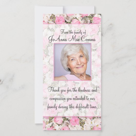 ピンクのバラの写真の悔やみや弔慰のサンキューカード サンキューカード (正面)
