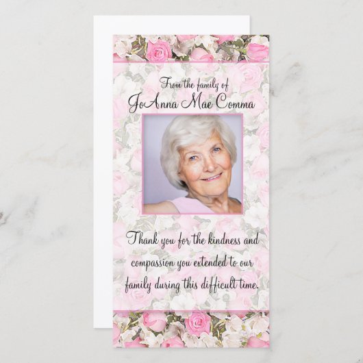 ピンクのバラの写真の悔やみや弔慰のサンキューカード サンキューカード (正面/裏面)