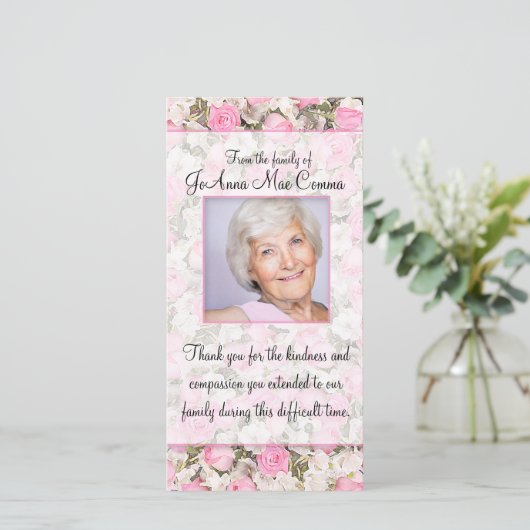 ピンクのバラの写真の悔やみや弔慰のサンキューカード サンキューカード (スタンド正面)