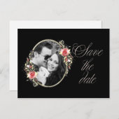 ピンクのバラの写真の結婚式の日付を保存 案内ポストカード (正面/裏面)