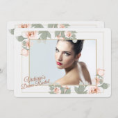 ピンクのバラの写真フレームの招待状 招待状 (正面/裏面)