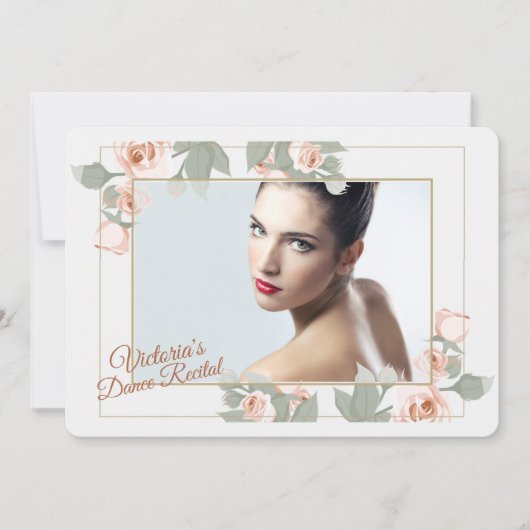 ピンクのバラの写真フレームの招待状 招待状 (正面)