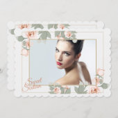 ピンクのバラの写真フレームの招待状 招待状 (正面/裏面)