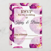 ピンクのバラの写真, エレガントな出席確認の写真カード, スクリプト 招待状 (正面/裏面)