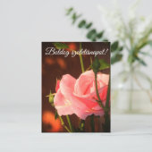 ピンクのバラの写真 – ハンガリーの誕生日 ポストカード (スタンド正面)