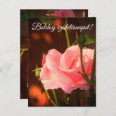 ピンクのバラの写真 – ハンガリーの誕生日 ポストカード (正面/裏面)