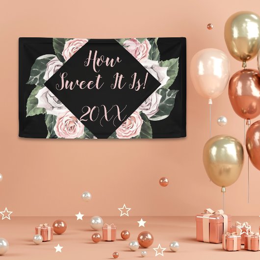 ピンクのバラの卒業式の甘さ 横断幕