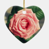 ピンクのバラの名前入りなハートのクリスマスの装飾 セラミックオーナメント (裏面)