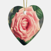 ピンクのバラの名前入りなハートのクリスマスの装飾 セラミックオーナメント (左)
