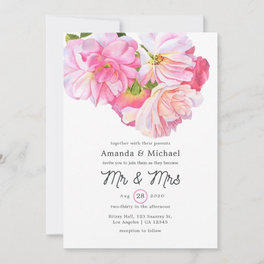 ピンクのバラの園ミセス結婚ズ 招待状 (正面)