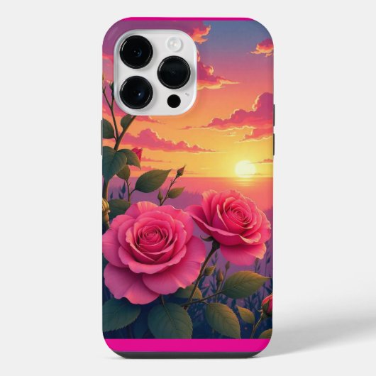 ピンクのバラの夕焼けグロー iPhoneケース (裏面)