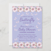 ピンクのバラの女の子の小さな蝶の赤ちゃんシャワー 招待状 (正面)