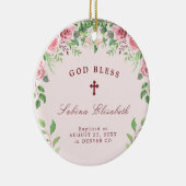 ピンクのバラの女の子の洗礼写真パーソナライズされた セラミックオーナメント (右)