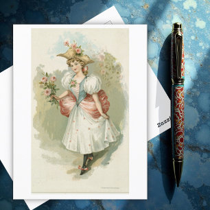 ピンクのバラの女の子(1885年頃) ポストカード