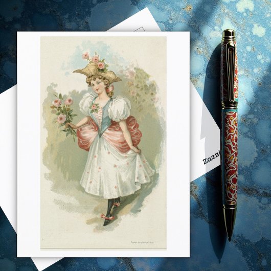 ピンクのバラの女の子（1885年頃） ポストカード