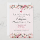 ピンクのバラの女の子　3歳のプレゼンテーション招待状 招待状 (正面)