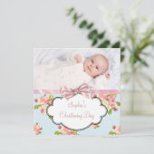 ピンクのバラの女の赤ちゃんの写真の《キリスト教》洗礼式や命名式 招待状 (スタンド正面)
