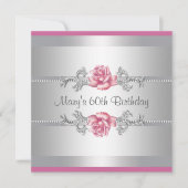 ピンクのバラの女性の誕生日パーティー 招待状 (正面)