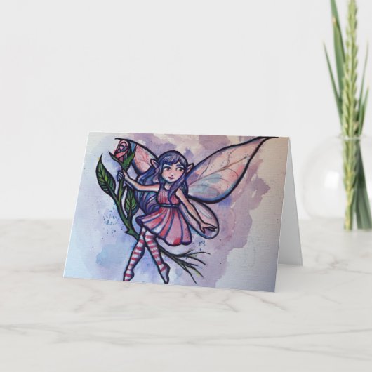 ピンクのバラの妖精 カード (正面)