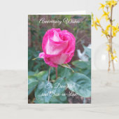 ピンクのバラの娘と夫結婚の記念日 カード (黄色い花)