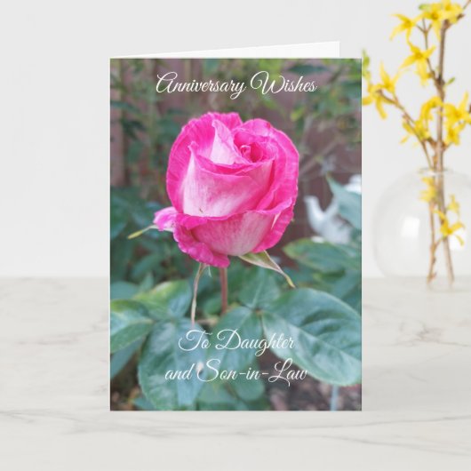 ピンクのバラの娘と夫結婚の記念日 カード (黄色い花)