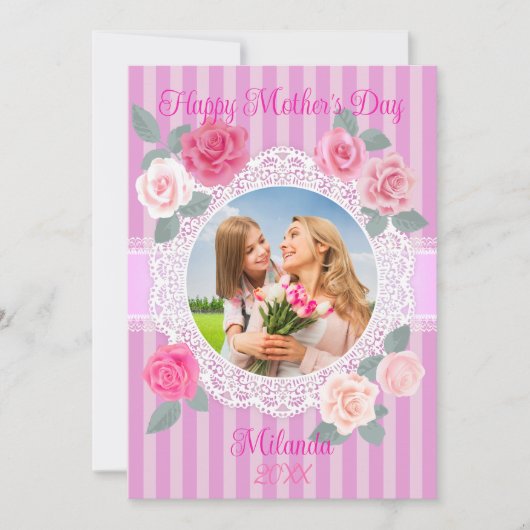 ピンクのバラの幸せな母の日カード カード (正面)
