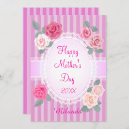 ピンクのバラの幸せな母の日 カード