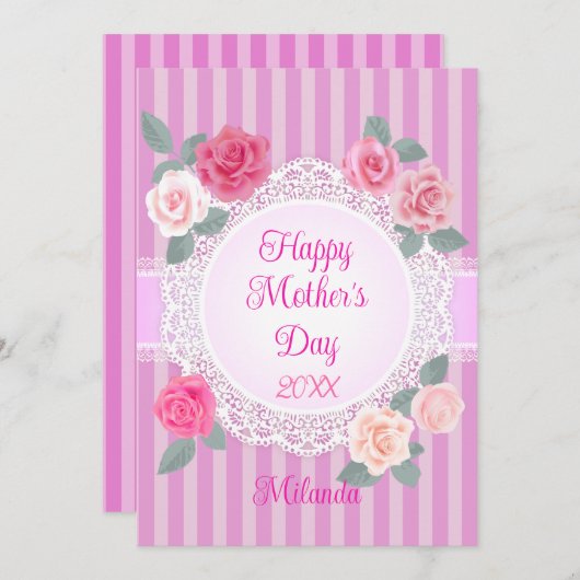 ピンクのバラの幸せな母の日 カード (正面/裏面)