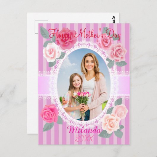 ピンクのバラの幸せな母の日 ポストカード (正面/裏面)