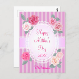 ピンクのバラの幸せな母の日 ポストカード