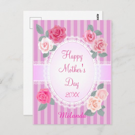 ピンクのバラの幸せな母の日 ポストカード (正面/裏面)