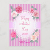 ピンクのバラの幸せな母の日 ポストカード (正面)