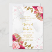 ピンクのバラの幾何学的なアルコールインクのエレガントなウェディング 招待状 (正面)