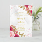 ピンクのバラの幾何学的なアルコールインクのエレガントなウェディング 招待状 (スタンド正面)