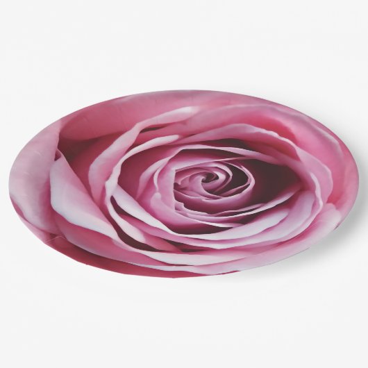 ピンクのバラの庭の花ロマンチックな水色 ペーパープレート (アングル)