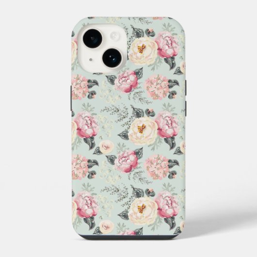 ピンクのバラの庭の花柄 iPhoneケース (裏面)