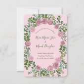 ピンクのバラの庭 春の結婚式 招待状 (正面)