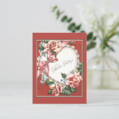 ピンクのバラの弓およびハートのヴィンテージのバレンタイン シーズンポストカード (スタンド正面)