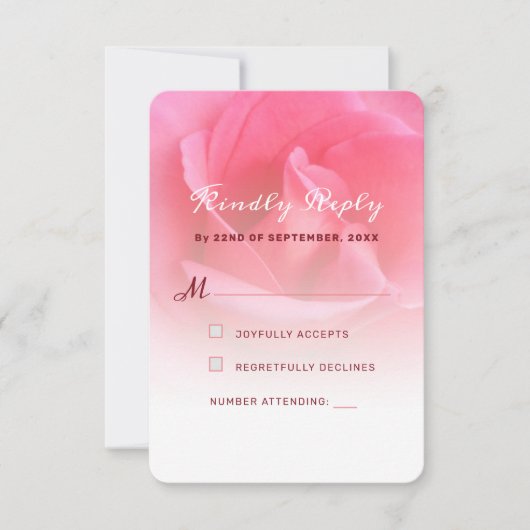 ピンクのバラの応答カード 出欠カード (正面)